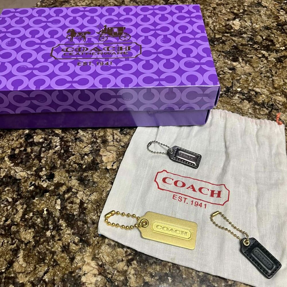COACH BOX, SMALL DUST BAG AND THREE LOGO HANG TAGS